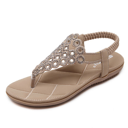Sandales Bohème Chic Lumina - Confort Élastique & Strass