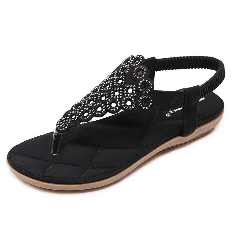 Sandales Bohème Chic Lumina - Confort Élastique & Strass